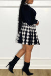 Trendy Houndstooth Print Bodice Pleated Skirt Set