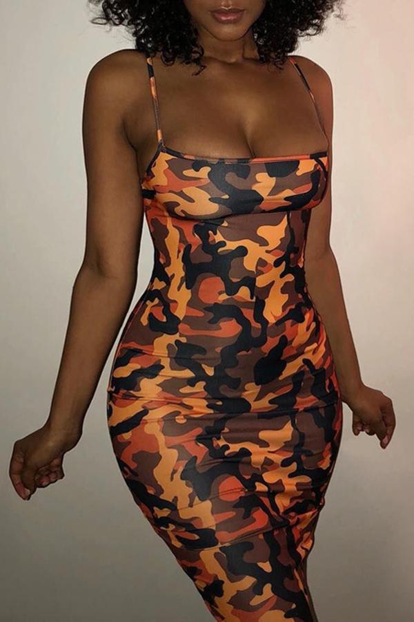 Sexy Spaghetti Strap Sleeveless Camouflage Printed Dress