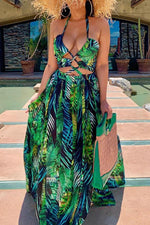 Sexy Floral Print Halter Sleeveless Maxi Dress