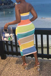 Rainbow Striped Bandeau Midi Dress