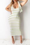 Casual Striped Print Tie Waist Maxi Dress