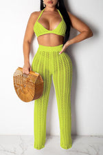 Solid Color Knitted See-through Two-piece Set