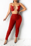 Solid Color Hollow Out Drawstring Two-piece Set