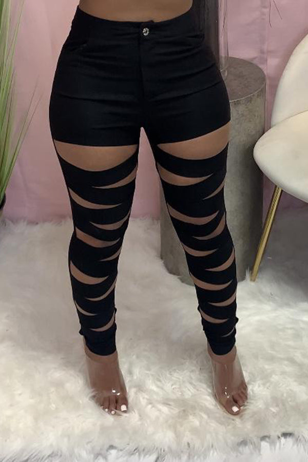 Sexy Solid Lace Up Pants