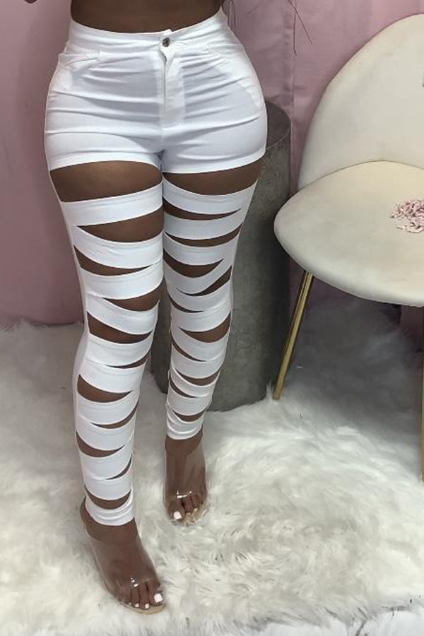 Sexy Solid Lace Up Pants