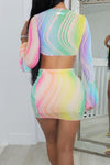 Mesh Fashion Print Puff Sleeve Top & Skirt Set
