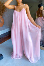 Casual Backless Solid Chiffon Wide Leg Jumpsuit