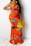 Elegant Bandeau Floral Print Maxi Dress