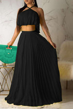 Glamorous Solid Color Halter Top & Skirt Set
