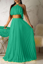 Glamorous Solid Color Halter Top & Skirt Set