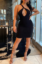Sexy Solid One Shoulder Cutout Mini Dress