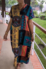 Casual Tribal Embroidery Loose Maxi Dress