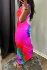 Tie Dye Cutout Maxi Dress