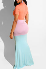 Colorblock Patchwork Slim Fit Maxi Dress