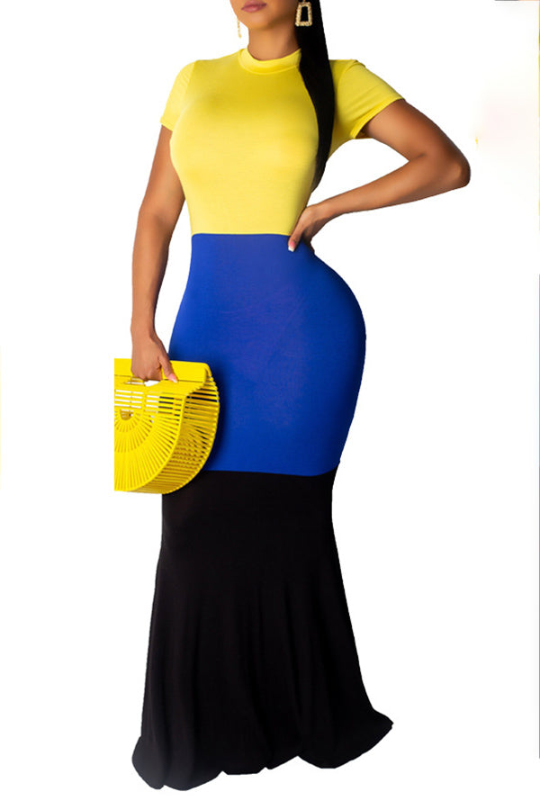 Colorblock Patchwork Slim Fit Maxi Dress