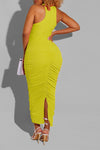 Solid Slim Fit Pleated Dress