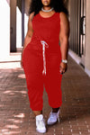 Casual Solid Sleeveless Drawstring Jumpsuit