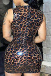 Leopard V-neck Sleeveless Zipper Dress