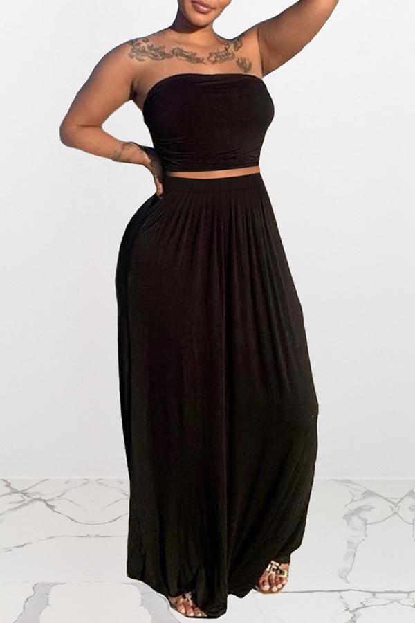 Sexy Solid Bandeau Two-piece Dress Set