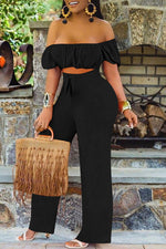 Off The Shoulder Cutout Knotted Jumpsuit