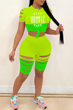Slogan Colorblock Ripped Two-piece Set