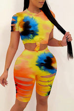 Fashion Tie Dye Knotted Hole Two-piece Set