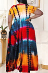 Plus Size Fashion Print Lace Up Dress Set