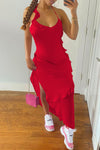 Solid Color Ruffled Halter Pleated Dress