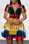 Plus Size Casual Tie-dye Flounce Design Multicolor Mini Dress