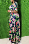 Plus Size V-neck Floral Wrap Maxi Dress