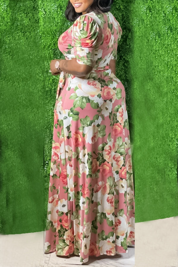 Plus Size V-neck Floral Wrap Maxi Dress