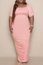 Plus Size Solid Short Sleeve Ruched Dress