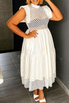 Plus Size Solid Cap Sleeve Eyelet A-line Dress