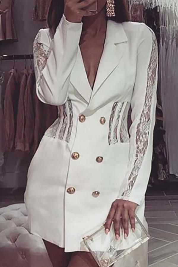 Elegant femaleable Lace Stitching Slim Suit Dress