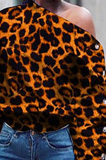 Sexy Leopard Print Shoulder Button Blouse