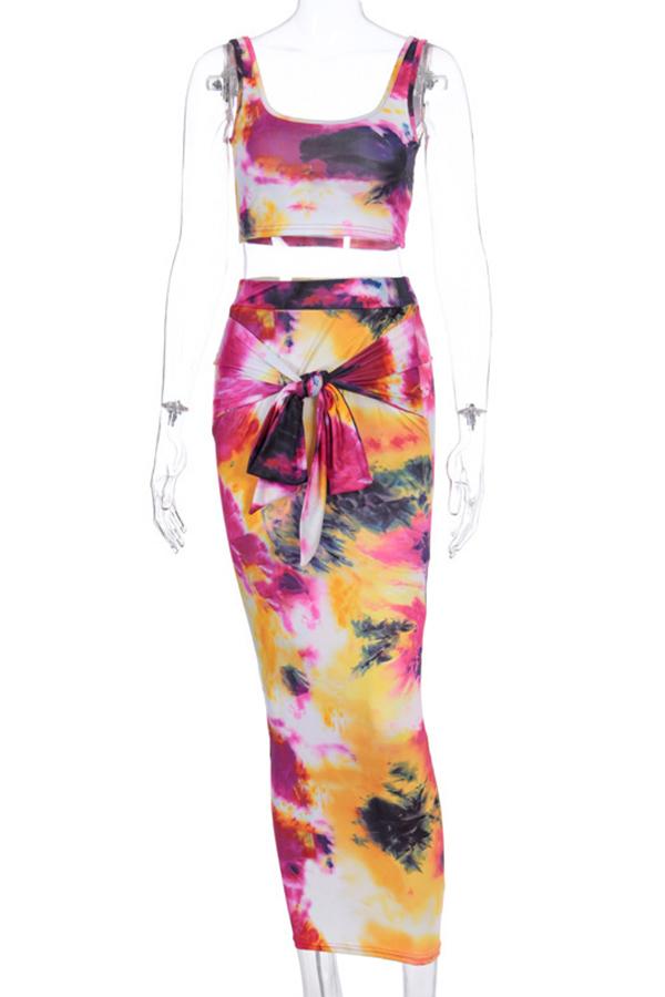 Tie-dye Printing Modern Casual Lace-up Dress Suit