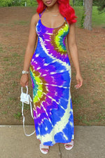 Sexy Strappy Tie-dye Print Dress