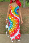 Sexy Strappy Tie-dye Print Dress