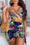 Sexy Fashion Off-the-shoulder Print Knotted Two-piece Set