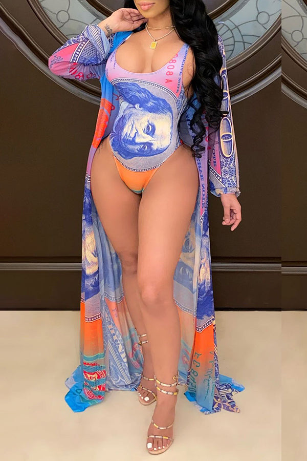 Fashion Sexy Dollar Printed One-piece Bikini Smock Swimsuit Suit