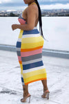 Fashion Color Matching Casual Printed Striped Suspender Dress