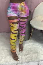 Personalized Tie-dye Ripped Bandage Casual Trousers