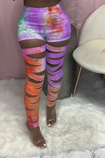 Personalized Tie-dye Ripped Bandage Casual Trousers