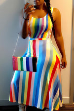 Rainbow Contrast Striped Flare Vest Maxi Dress