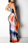 Contrast Color Tie-dye Print Fashion Sleeveless Long Dress
