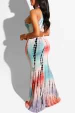 Contrast Color Tie-dye Print Fashion Sleeveless Long Dress