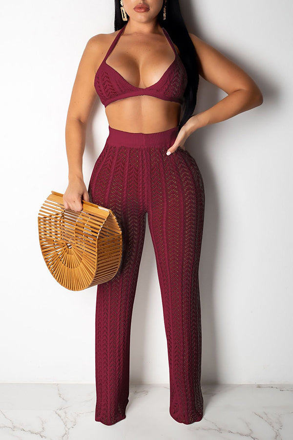 Sexy Crocheted Beach Two-piece Pant Suit