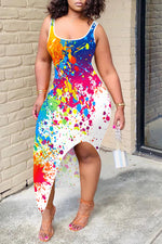 Casual Fashion Ink-splash Printing Suspender Dress