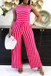 Elegant Striped Lace-up Sleeveless Wide-leg Jumpsuit