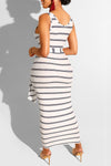 Elegant Sexy Striped Lace-up Sleeveless Maxi Dress(With Belt)
